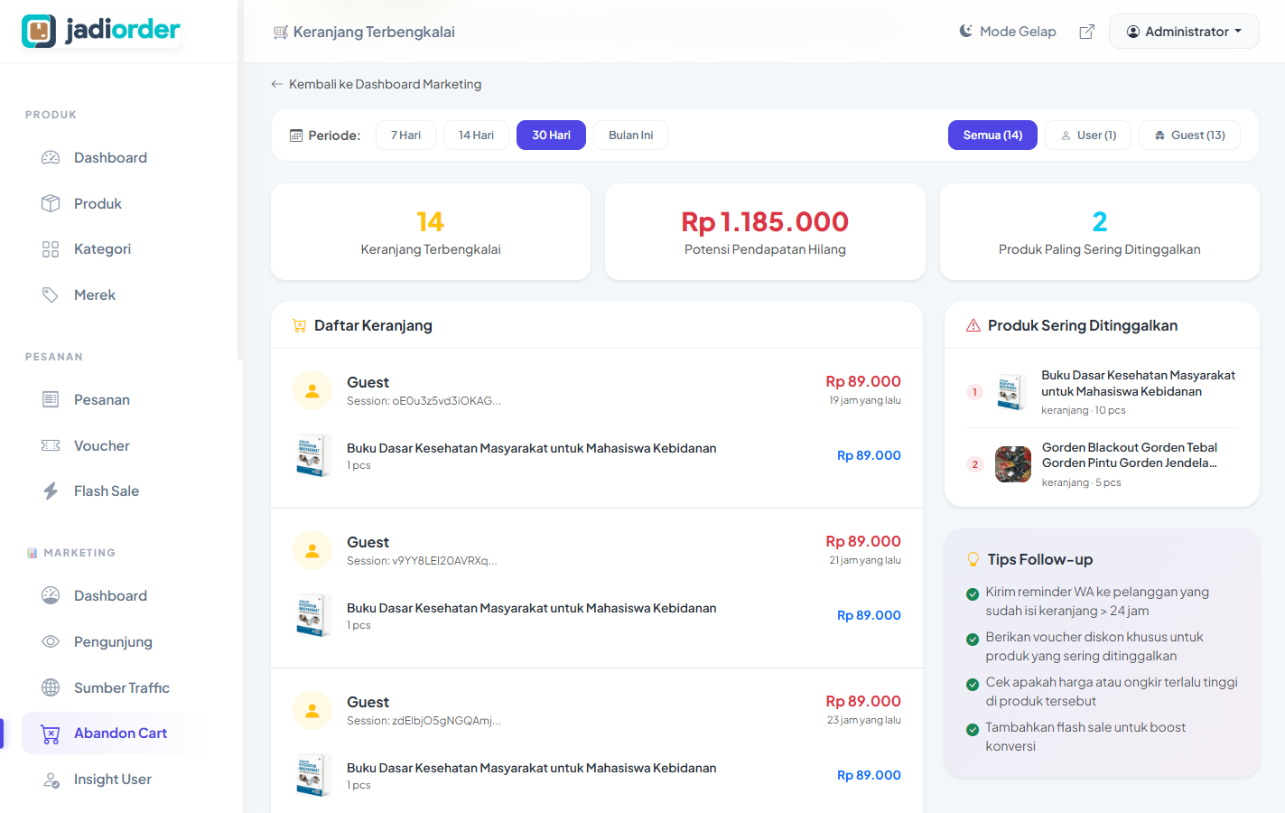 Abandoned Carts Tracking